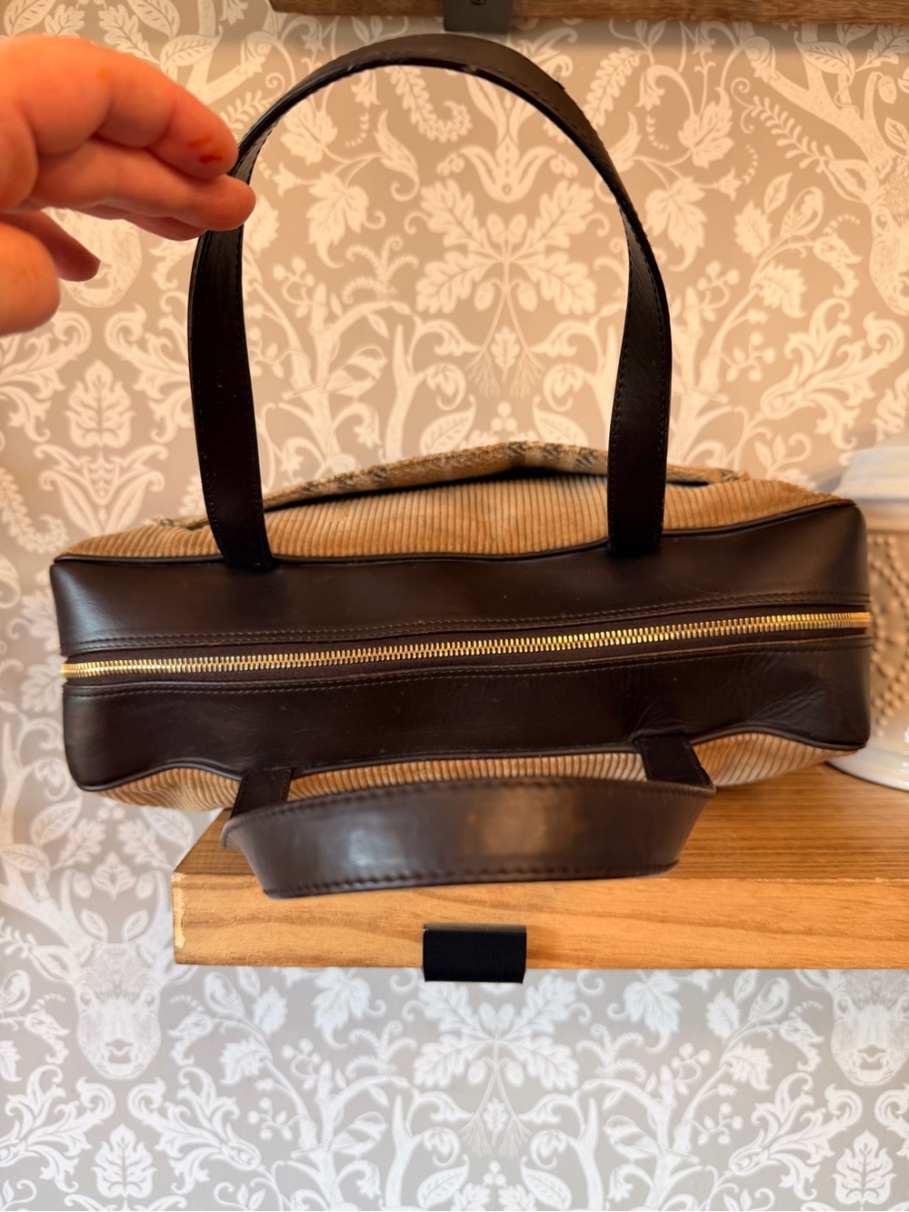 Burberry Vintage Satchel Leather, Wool & Corduroy - Picture 8 of 17